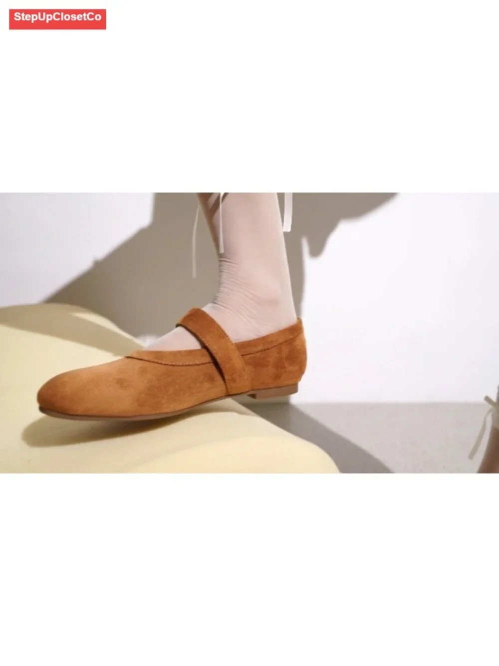 Womens Mary Jane Flats Shoes PU Suede Ballet Flats Memory Foam Cushioned Round